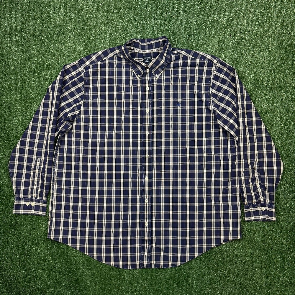 BROOKS BROTHERS Button Up Shirt Men's Size 1XL Blue Plaid Long Sleeve * READ *